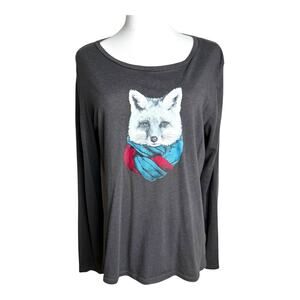 Columbia Womens Fox Graphic Long Sleeve T-Shirt Size XL Outdoorsy Cozy Nature